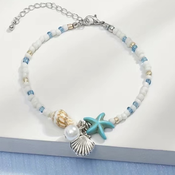 Boho Starfish Beaded Bracelet| Summer Beach Shell Conch Beads| Hand Jewelry Gift - Picture 1 of 4